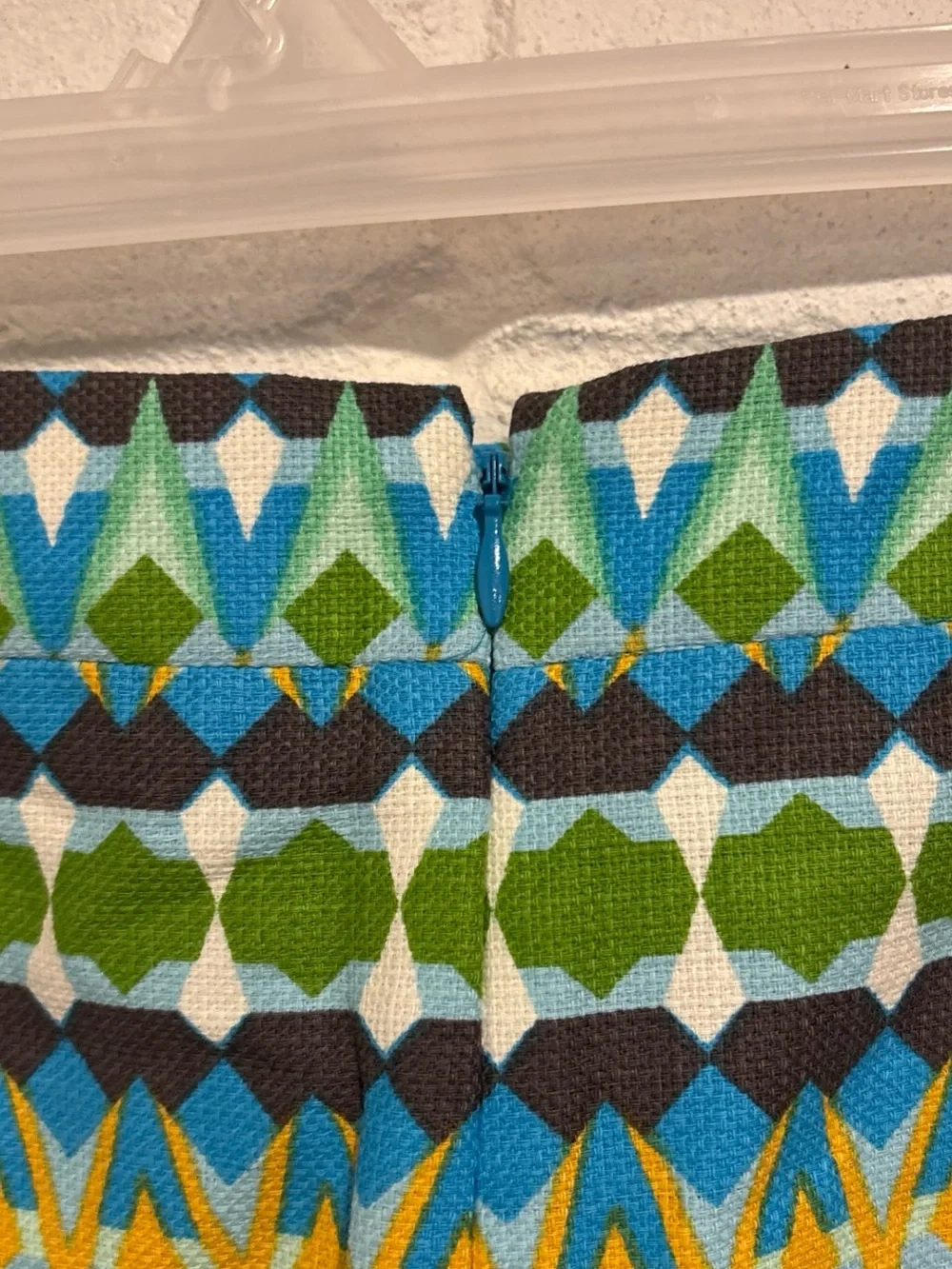 J Crew pencil skirt blue green Aztec print zipper back